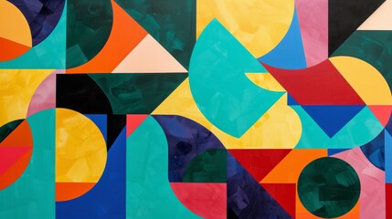 Poster - modern geometric design features bold shapes and vibrant colors, creating striking and dynamic compo