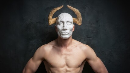 Poster - A man with a mask on his face and horns, AI