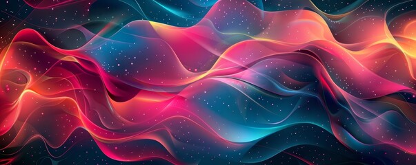 Wall Mural - Abstract Cosmic Waves Vibrant Swirling Colors and Shimmering Stars