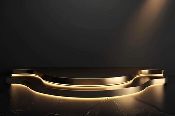 Wall Mural - Luxurious 3d gold and black podium with wave design for showcase events and product displays