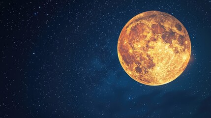 Canvas Print - Detailed full moon with orange hue on night sky with copy space