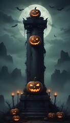 Wall Mural - Evil jack o lantern pillar for a halloween party