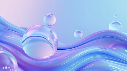 Wall Mural - Abstract blue and purple gradient background with three-dimensional curves and spheres.