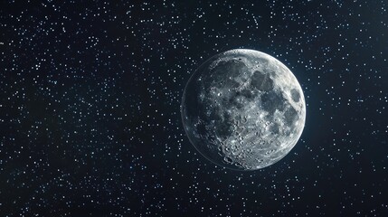 Wall Mural - shiny moon in clear night sky with stars and flares