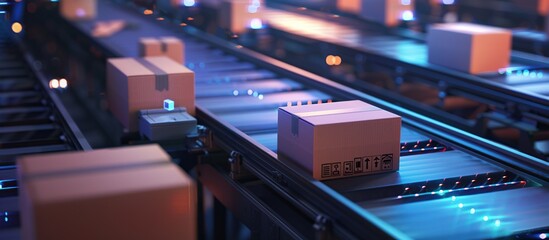 Poster - Futuristic Automated Factory Production Line with Boxes