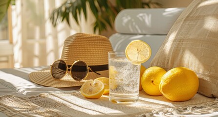 Poster - Refreshing Lemonade by the Poolside on a Sunny Day