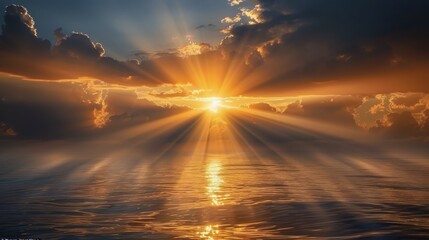 Sticker - Dramatic Sunset Over the Ocean With Golden Rays of Light