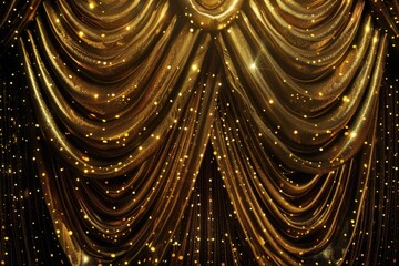 Poster - A golden curtain with a clock on top, suitable for home decor or luxury setting photoshoots
