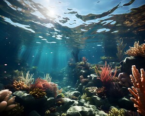 Wall Mural - Underwater view of the coral reef. Underwater panorama.