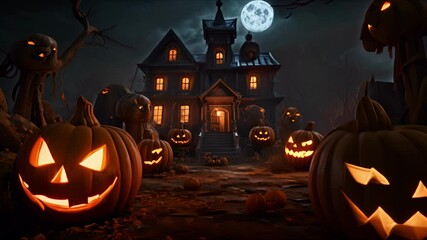 Wall Mural - Halloween background. Pumpkins, skulls, bats and scary elements. Halloween, witchcraft and magic concept.