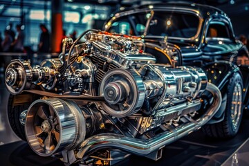 Aufkleber - A detailed view of a car engine's mechanical components