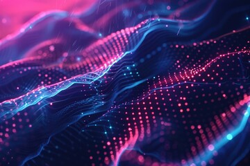 Poster - A close-up view of a computer screen lit by neon lights, suitable for use in illustrations or designs related to technology, futurism, and digital culture