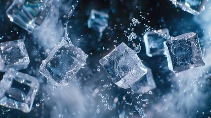 Poster - Ice cubes suspended in mid-air, frozen and translucent