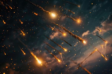 Poster - A colorful display of fireworks exploding through the night sky, with bright lights and sparks