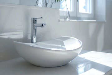 Aufkleber - A white sink with faucet and drain in a bathroom setting, suitable for interior design or home decor photography