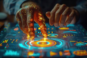 Poster - A man is using a tablet to draw a hand on a screen