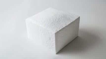 Poster - A close-up shot of a white cube sitting on a table, providing an intimate view of the object's texture and shape