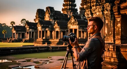 Wall Mural - Traveling photographer in Angkor Wat.