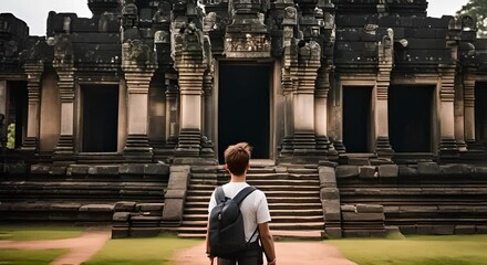 Wall Mural - Tourist visiting Angkor Wat.