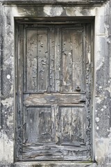 Poster - An old wooden door with visible signs of wear and tear, featuring peeling paint