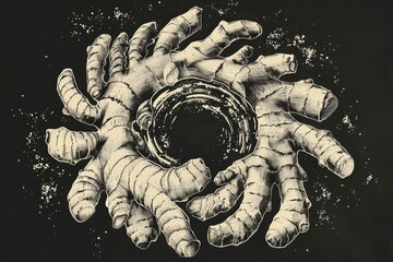 Poster - A simple illustration of a hand cradling a doughnut, in black and white