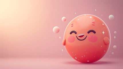 Poster - A cartoon-style character with a wide, happy expression, big sparkling eyes, and rosy cheeks; utterly lovable.