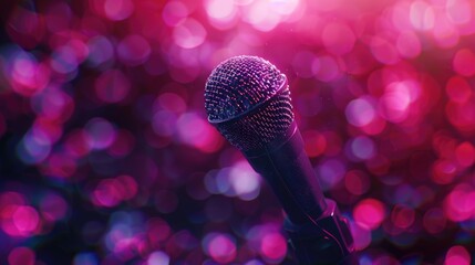 Poster - A close-up shot of a microphone with the surrounding area out of focus
