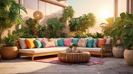 Wall Mural - Luxury terrace in exotics, minimalist vintage style