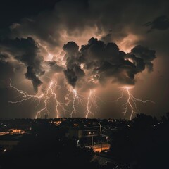 Poster - Cloudy sky with lightning storms, a dramatic weather scene