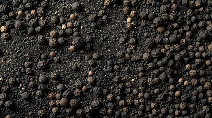Poster - A close-up shot of a pile of black pepper seeds on a dark surface