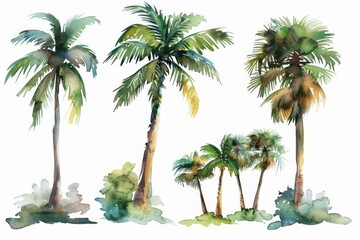 Poster - A delicate watercolor painting featuring a group of palm trees, perfect for tropical or beach-themed designs