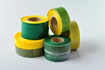 Sticker - Several rolls of yellow and green tape stacked on top