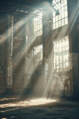 Poster - An old building with broken windows, getting some natural light from the outside