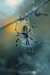 Aufkleber - A spider sits on its intricate web, waiting for prey