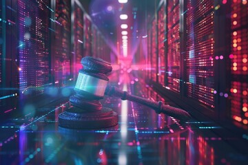 Poster - A close-up view of a judge's gavel resting on a table, ready for use