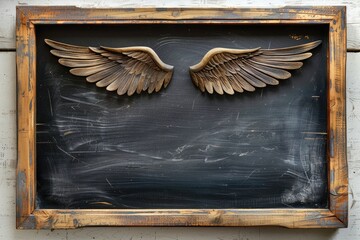 Poster - A creative idea for writing or drawing with wings on a chalkboard, suitable for education and imagination