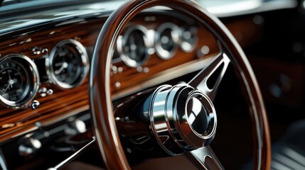 Poster - Close up shot of a car's steering wheel