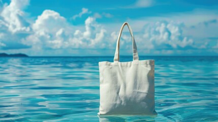 Poster - A tote bag floating in the middle of the ocean, perhaps lost or abandoned