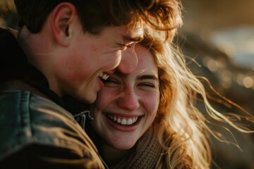 Poster - A man and a woman embracing each other in a warm and loving moment