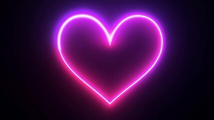 Wall Mural - on a black background, a neon heart appears, glowing brightly in vibrant colors.