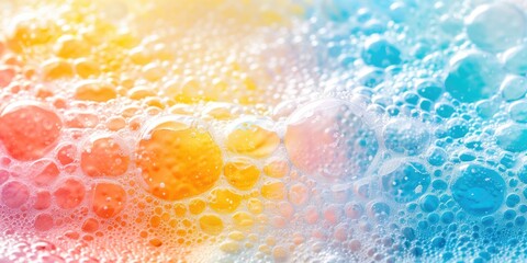 Poster - Close-up view of soap bubbles floating on a vibrant and textured surface