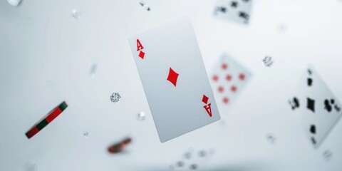 Poster - A close-up shot of playing cards suspended in mid-air, perfect for representing chance or fate