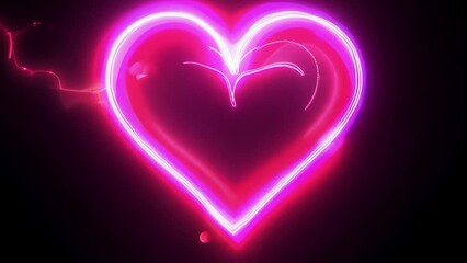 Wall Mural - on a black background, a neon heart appears, glowing brightly in vibrant colors.