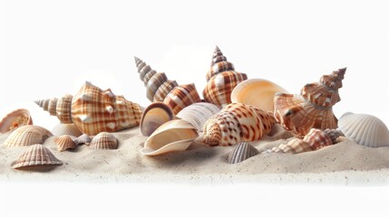 Wall Mural - A collection of seashells sits atop a sandy beach, offering a serene and peaceful atmosphere