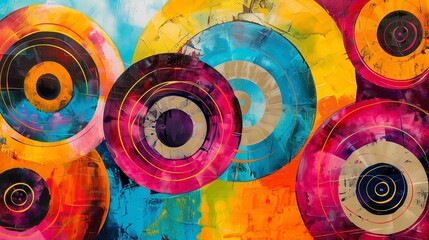 Poster - vivid abstract art with concentric circles, capturing dynamic hues and shapes; a modern artistic exp