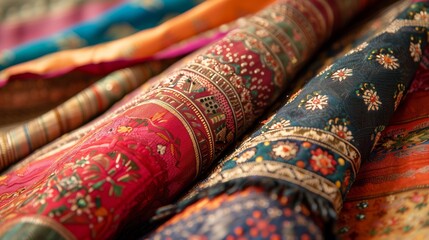 Poster - Close-up of Chunri fabric reveals intricate patterns and vibrant colors, showcasing exquisite craftsmanship.