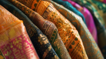 Poster - Close-up of Chunri fabric with intricate patterns and vibrant colors, reflecting rich cultural heritage.