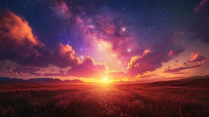 Wall Mural - Stunning natural scenery of sunset sunrise and Milky Way in the sky