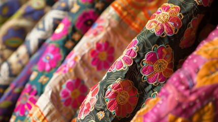 Poster - A close-up of chunri fabric with intricate patterns and vibrant colors highlights traditional craftsmanship.