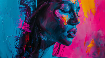 vibrant colors blend seamlessly in abstract portrait of a woman